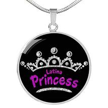 Express Your Love Gifts Latina Princess Circle Necklace Engraved 18k Gold 18-22&quot; - £55.35 GBP
