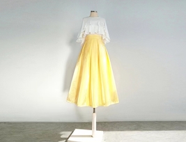 YELLOW Satin Pleated Midi Skirt Outfit Women Custom Plus Size Party Skirt image 5