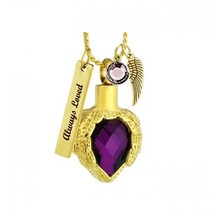 Purple Angel Heart Gold Necklace Ash Urn - Love Charms™ Option - £32.03 GBP