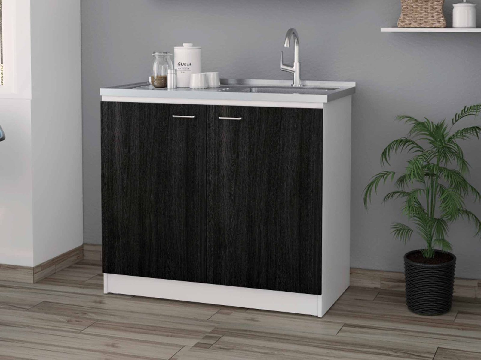 FM FURNITURE Oklahoma Utility Sink with Double Door Cabinet, 2 Inner Shelves, an
