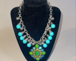Gerard Yosca Silver Tone Chain Necklace Blue Green Beads Rhinestones - $64.99