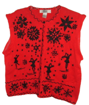 SEGUE Vintage Vest Red Black Ice Skating Fairy Snowflakes Embroidered Sw... - $34.60