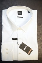 HUGO BOSS Uomo Hank Kent Facile Ferro Sottile Solido Cotone Bianco Camicia 44 - £51.26 GBP