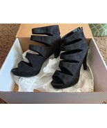 VENUS BLACK SUEDE PLATFORM CUTOUT DETAIL HEELS SIZE 8 NIB - $74.25