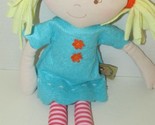 Bonnika blonde hair Soft rag doll plush blue dress pink red striped legs... - $15.58