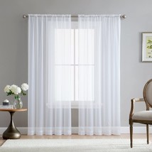 Hlc.Me White Sheer Voile Window Treatment Rod, 54 X 84 Inches Long, Set Of 2 - £26.36 GBP