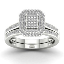 S925 Sterling Silver 0.33Ct TDW Diamond Cluster Halo Bridal Set with 1 Band - £209.10 GBP