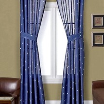 NEW Midnight Wolves Blue Star Drapery Set 2 Panels, 2 Tiebacks - 84&quot; x 84&quot; - $28.95