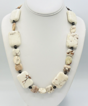 Cream Jasper Chunky Stone Sterling Silver Beaded BOHO Necklace Pewter Hook Clasp - £29.63 GBP
