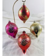 4 Colored Tear Drop Shaped Glitter Glass Christmas Ornaments - £23.65 GBP