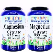 2 Bottles Magnesium Citrate 833mg 200/400 Capsules Extra Strength Pill - £26.26 GBP