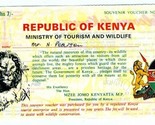 Republic of Kenya Souvenir Voucher Jomo Kenyatta Ministry of Tourism &amp; W... - $25.81