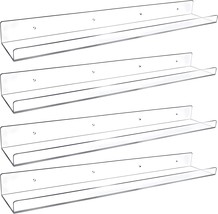 Febwind 4 Pack 24-Inch Long Clear Acrylic Floating Shelves Wall Ledge Invisible - £41.78 GBP