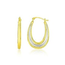 10k Two-Tone Gold 1&quot; Length x 0.75&quot; Width Graduated Textured Oval Hoop Earrings - $114.78