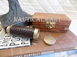 Brass and Leather Pocket Telescope with Box Nautical Decor Spyglass Christmas Gi - £38.33 GBP