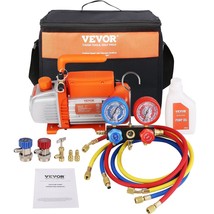 VEVOR 1/5 HP 3.5 CFM AC Vacuum Pump and Gauge Set, Single Stage Rotary Vane HVA - £111.75 GBP