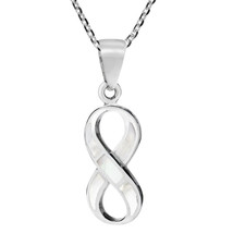 Love Forever Infinity Symbol w/ White Shell Inlay Sterling Silver Necklace - £17.13 GBP
