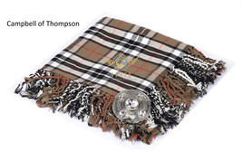 Handmade Scottish Traditional Camel Thompson Tartan Kilt FLY PLAID &amp; Brooch - £37.84 GBP