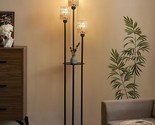 65&quot; Boho Floor Lamp For Living Room Rattan Floor Lamp With Shelves, 3 Le... - $128.99