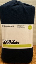 Room Essentials Navy Blue Cotton Blend Jersey 2 Standard Pillowcase Set - £7.83 GBP