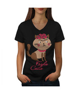 Frida Kahlo Cat Shirt Funny Women V-Neck T-shirt - £10.29 GBP