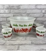 Hazel Atlas Tom And Jerry Christmas Carriage Punch Bowl Set Egg Nog 6 Mugs - £56.83 GBP