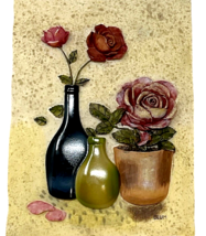 Vtg. Cheri Blum 3D Wall Art Plaque Ceramic Tile Roses In Acrylic Vases 6.25&quot; - £11.60 GBP