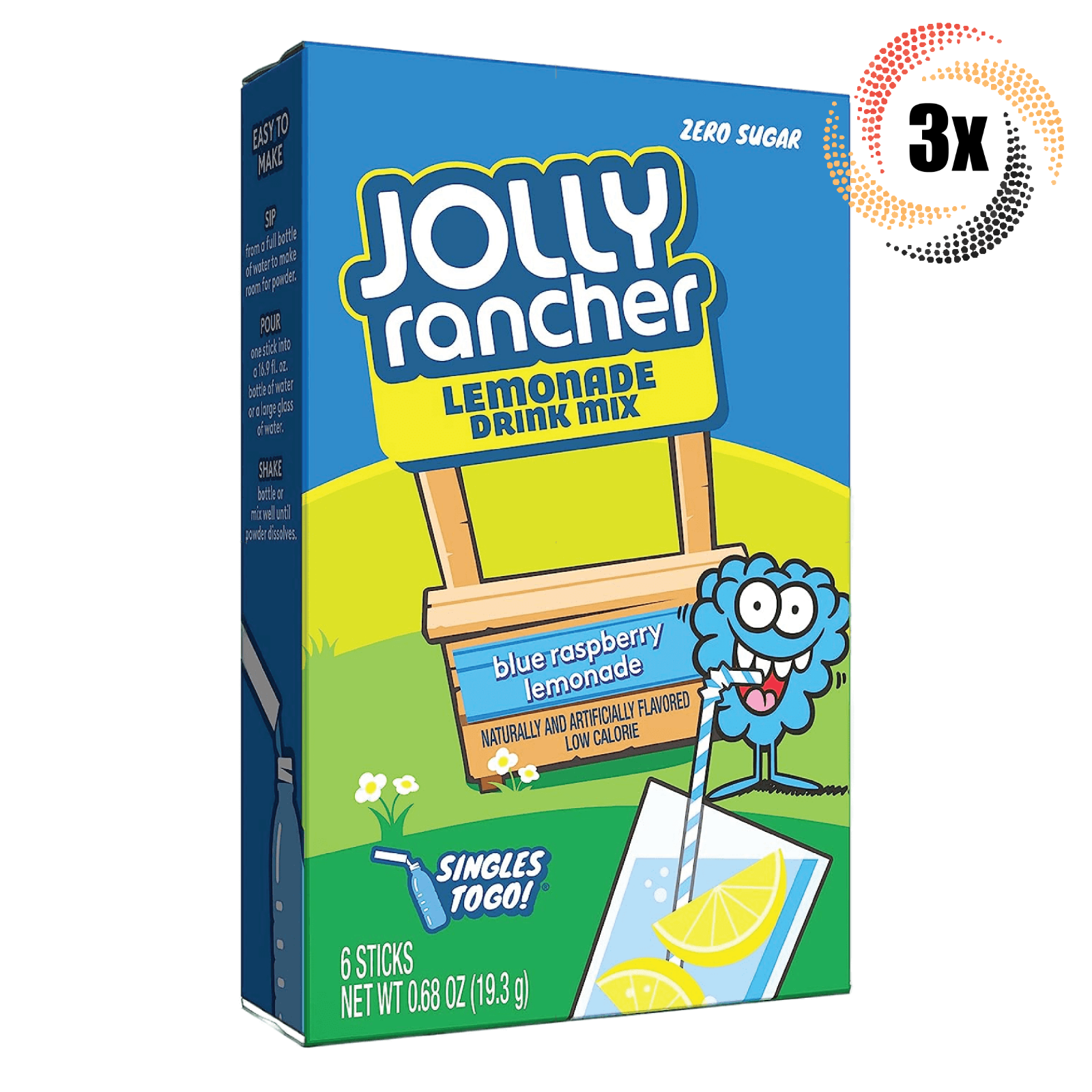 3x Packs Jolly Rancher Blue Raspberry Lemonade Drink Mix | 6 Sticks Each | .68oz - $11.27