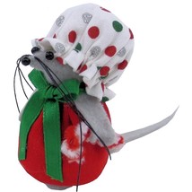 E ornament holding candy cane  dressed in red velvet  polka dot print hat  handmade  2  thumb200