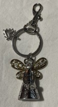 Chico’s Silver &amp; Gold Tone Metal Engraved Angel w/ Clear Rhinestones Key... - $16.83