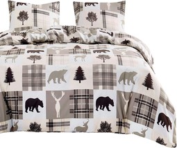 Wake In Cloud - Rustic Patchwork Comforter Set, Lodge Woodland Wildlife Bear - £48.59 GBP