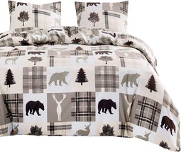 Wake In Cloud - Rustic Patchwork Comforter Set, Lodge Woodland Wildlife Bear - $61.98