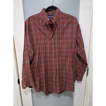 Vintage Lands&#39; End Red Plaid Button Up Shirt Men&#39;s 15 100% Cotton Hong Kong - $25.00