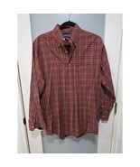 Vintage Lands&#39; End Red Plaid Button Up Shirt Men&#39;s 15 100% Cotton Hong Kong - $465.00 MXN