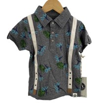 Mini Shatsu Grey Short Sleeve Buttoned Polo Shirt Suspenders Size 2T New - £18.45 GBP