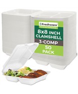 Freshware Clamshell Containers, 8 X 8 Inch, 3-Compartment, 50 Pack, Natural - £28.19 GBP