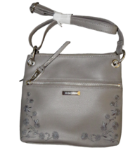 Rosetti Gray Floral Embroidered Small Zip Crossbody Purse - £19.52 GBP