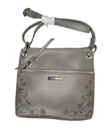 Rosetti Gray Floral Embroidered Small Zip Crossbody Purse - $25.00