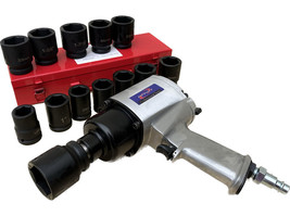 14pc Air Impact Wrench 960ft/lbs &amp; 3/4&quot; Dr. Shallow DUO SAE MM Cr-MO Sockets Set - £122.96 GBP