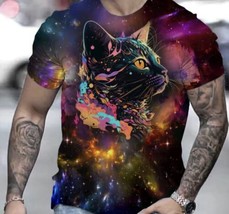 Unisex 3D Cat Digital Print Starry Sky Short Sleeve T Shirt Tops Casual - $22.76
