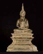 Antigüedad Laos Estilo Bronce Sentado Meditación Estatua de Buda - 56cm/55.9cm - £832.20 GBP
