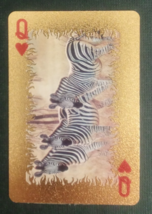 Animal-Themed Golden Foil PVC Mini Playing Card Zebra Queen Hearts - $1.84