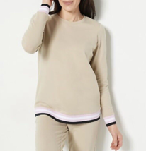 Sport Savvy French Terry Pullover with Stripe Cuff- TAUPE, MEDIUM (A469049) - £19.18 GBP