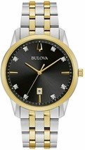 Bulova Men&#39;s Classic Sutton 3-Hand Diamond Two Tone Stainless Steel, Black Dial - £284.76 GBP