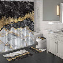 Mitovilla 4 Pcs Black Marble Shower Curtain Sets with Rugs, Black Grey Gold Mode - £28.01 GBP