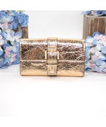Michael Kors Metallic Gold Crackle Nolita Medium Flap Trifold Leather Wa... - $123.26
