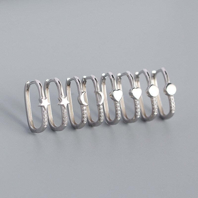 Anyco Earrings Punk Shiny Zircon Ear Buckle Simple Rock Hoop Sterling Silver Item image 4