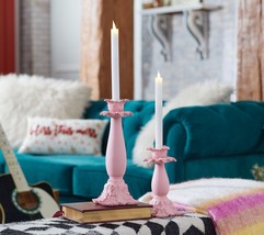 Sister Road by JG Set of 2 Decorative Taper Pillars with Candles in Pink - $193.99