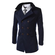 Men Jacket Warm Winter Trench Long Outwear Button Smart Overcoat - £58.66 GBP