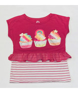 Garanimals 365 Kids girls&#39; knit top size 7 hot pink with ruffle cupcakes - $5.45 CAD